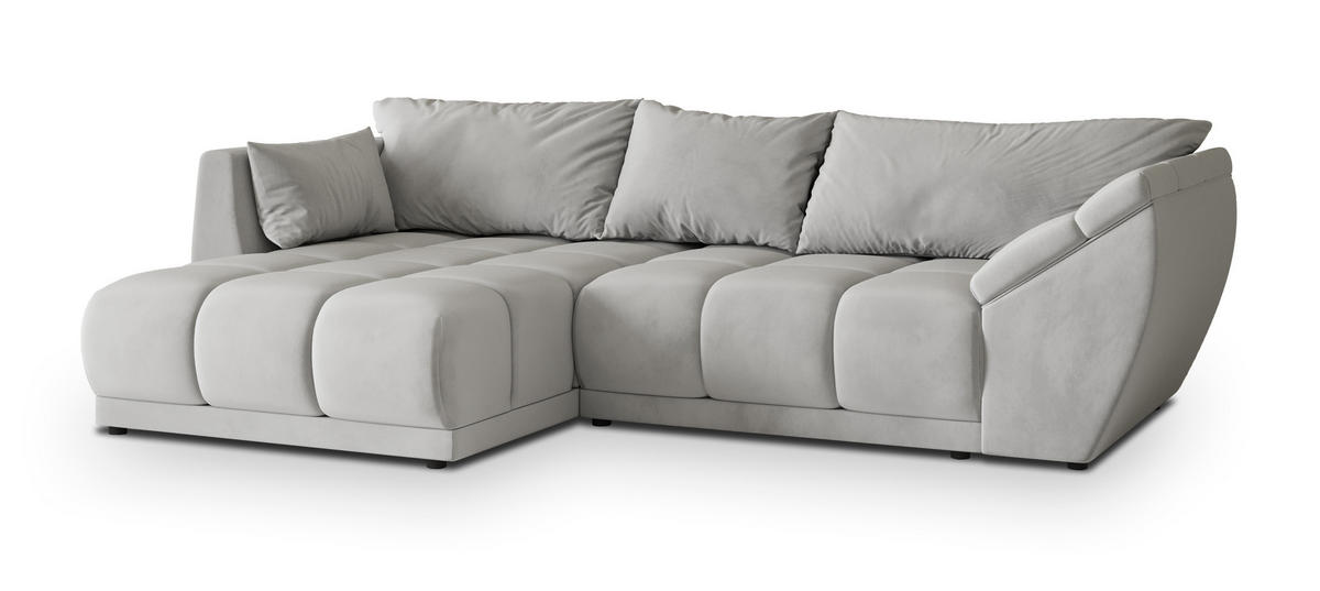 ECKSOFA ORENTI L-S Hellgrau Velours-Stoff mit Schlaffunktion - Hellgrau, Holz (287/182cm) - MASSENO