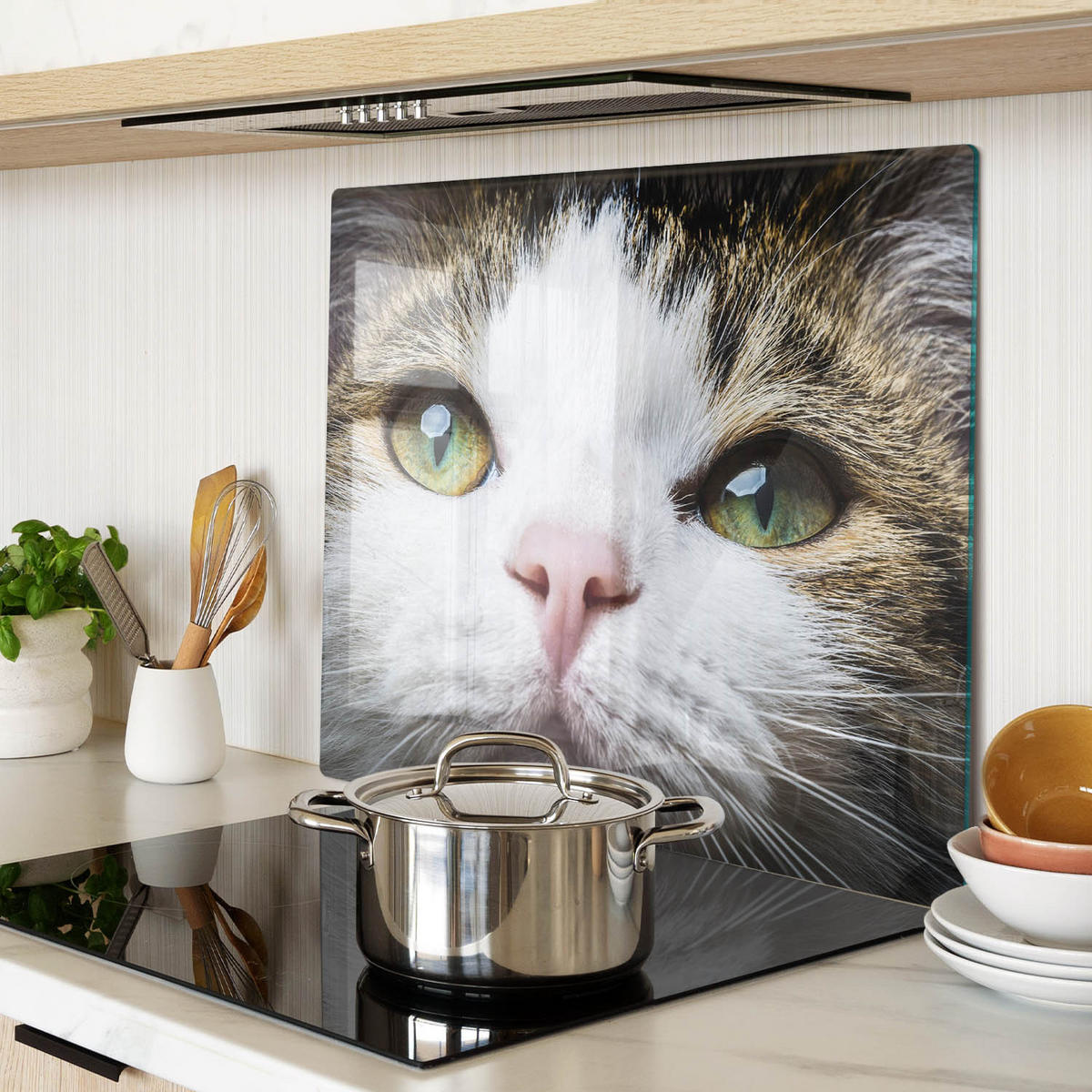 GLASPLATTE 60x52 cm Grüne Katzenaugen - Braun/Weiß, Glas (60/52cm) - TULUP