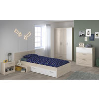JUGENDZIMMER Set 4-tlg Kleiderschrank Kommode Bett 90 x 200 cm - Silberfarben/Weiß, Holz/Holzwerkstoff (90/179/200cm) - Parisot Meuble