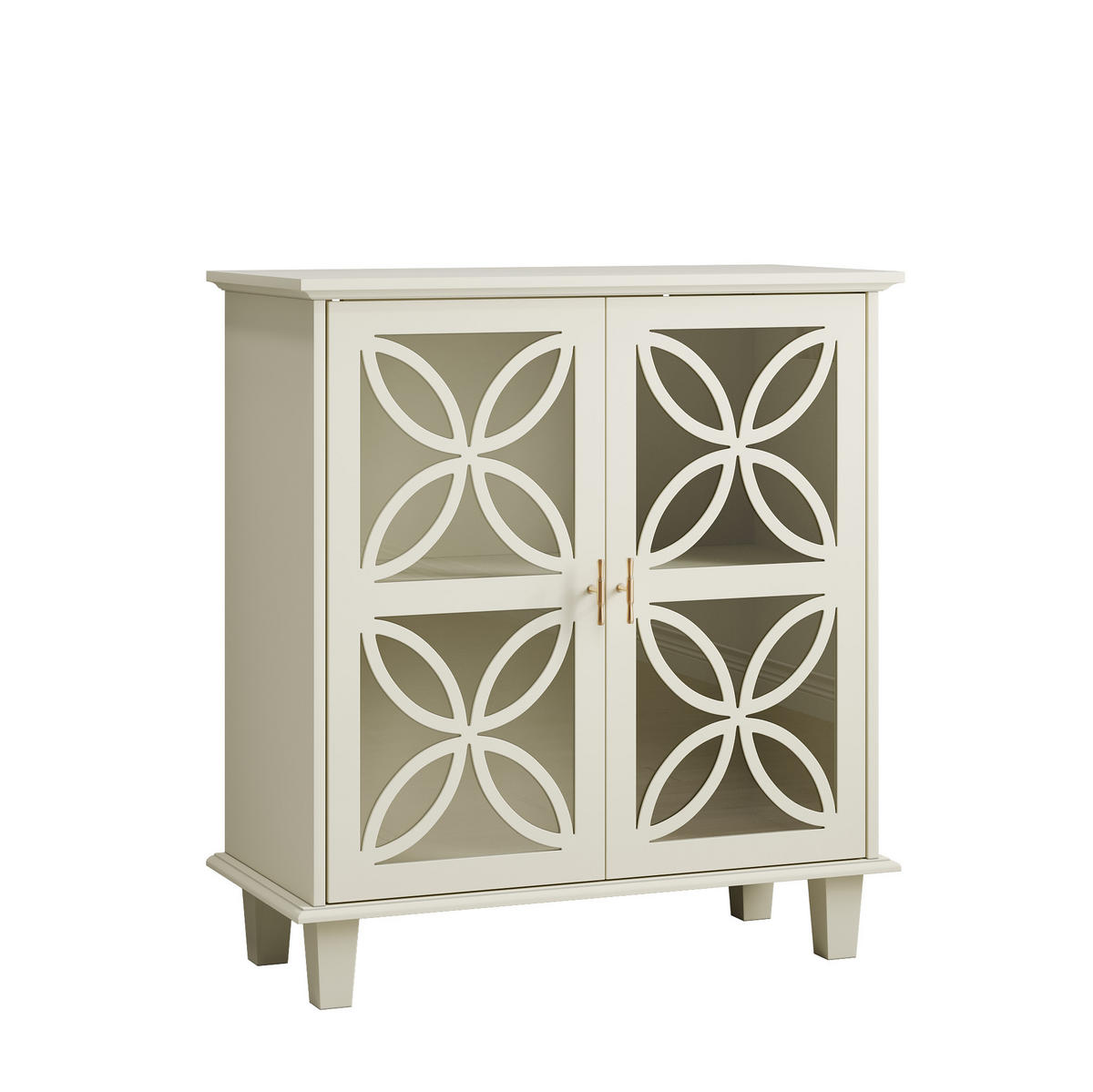 SIDEBOARD 80/38/87 cm creme aus MDF und Holzwerkstoff mit Hartglastüren - Creme, Holzwerkstoff (80/87/38cm) - OKWISH