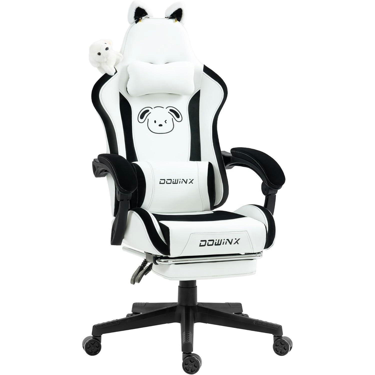 GAMING Stuhl mit Hundemotiv und Fußstütze Weiß - Weiß, Kunststoff (57/135/76cm)