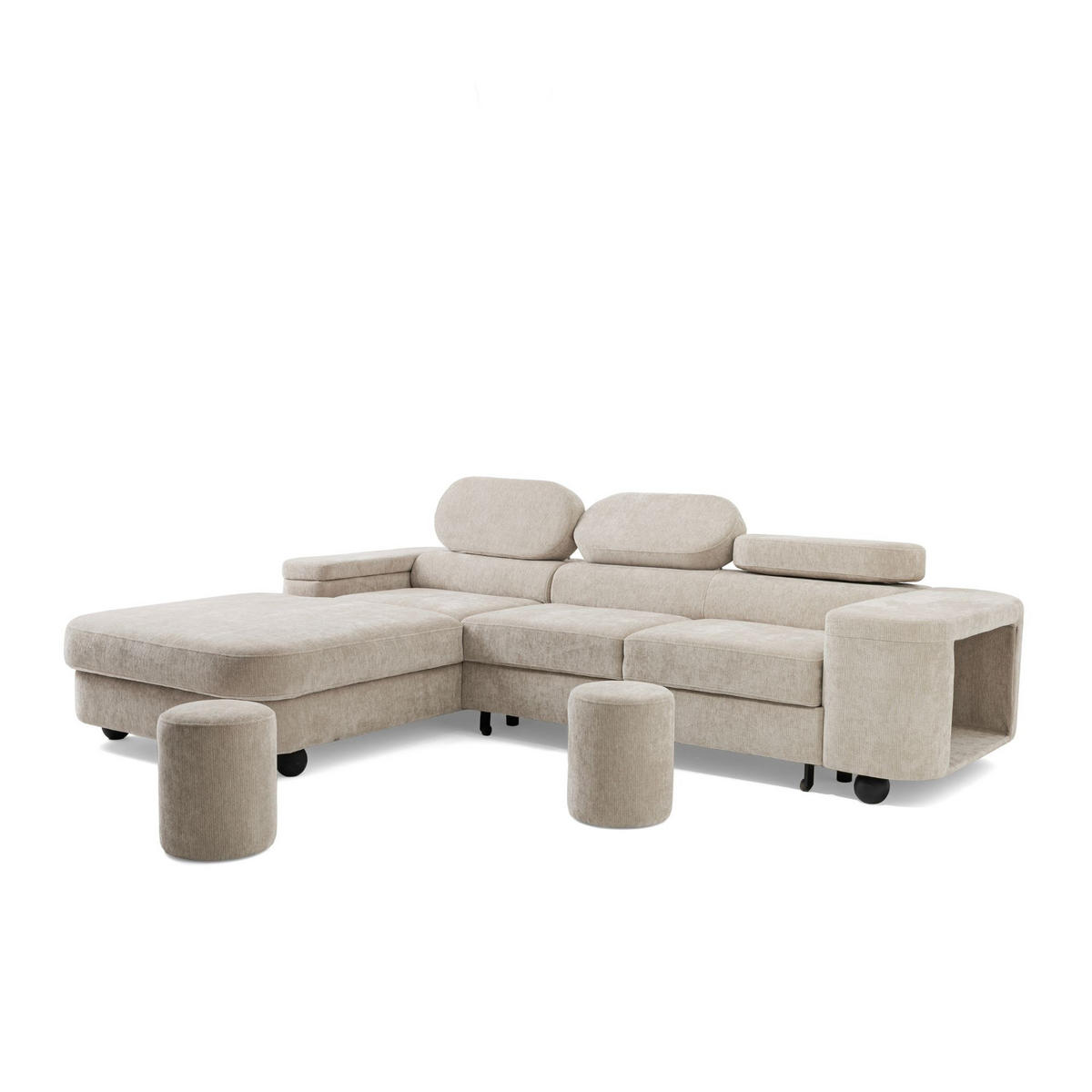 ECKSOFA LOVE L Links mit Schlaffunktion 124x210 Chenille Beige - Beige/Schwarz, Holz/Textil (205/284cm) - Muffo