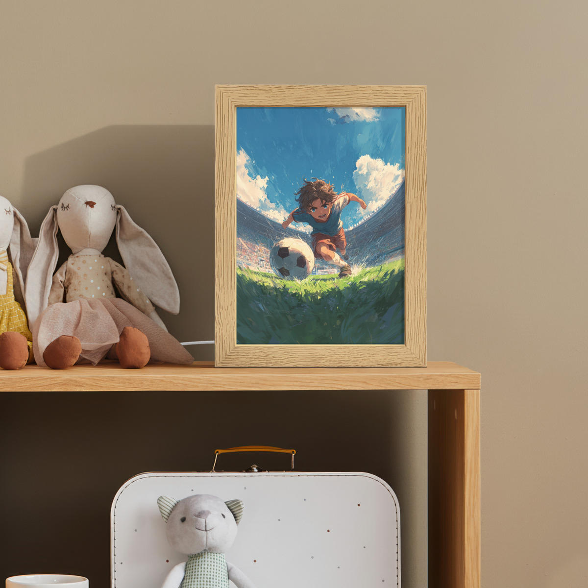 NACHTTISCHLAMPE Stadion - Fußballer - Ball 15x20 cm - Blau, Holzwerkstoff (8/15/20cm)