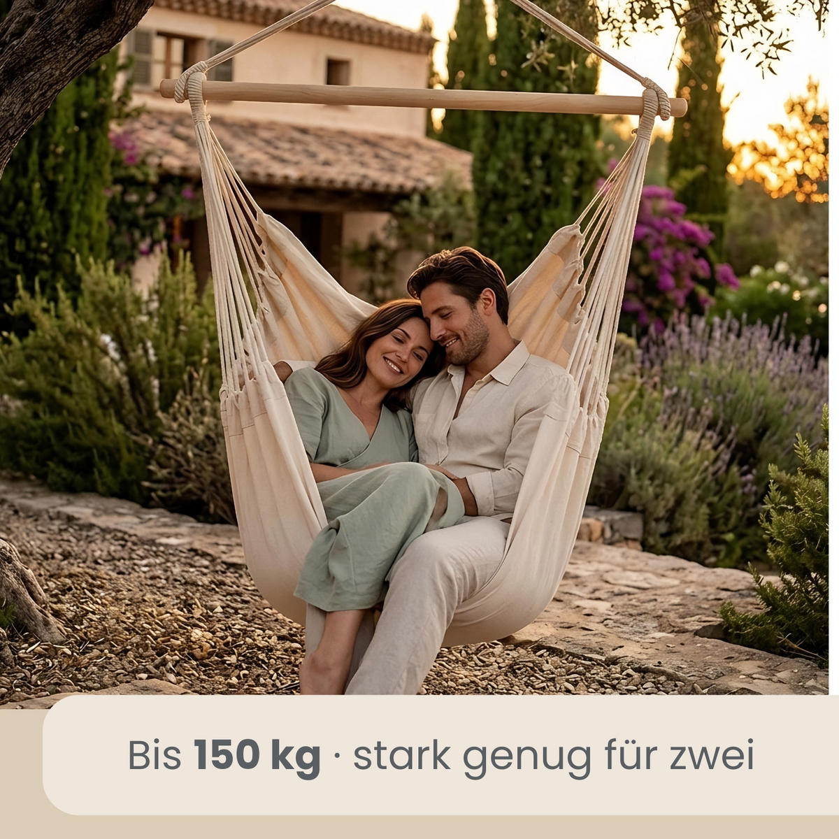 XXL HÄNGESESSEL 185/130 cm Belastbar bis 150 kg Beige - Beige, Textil (130/155/185cm) - Amanka