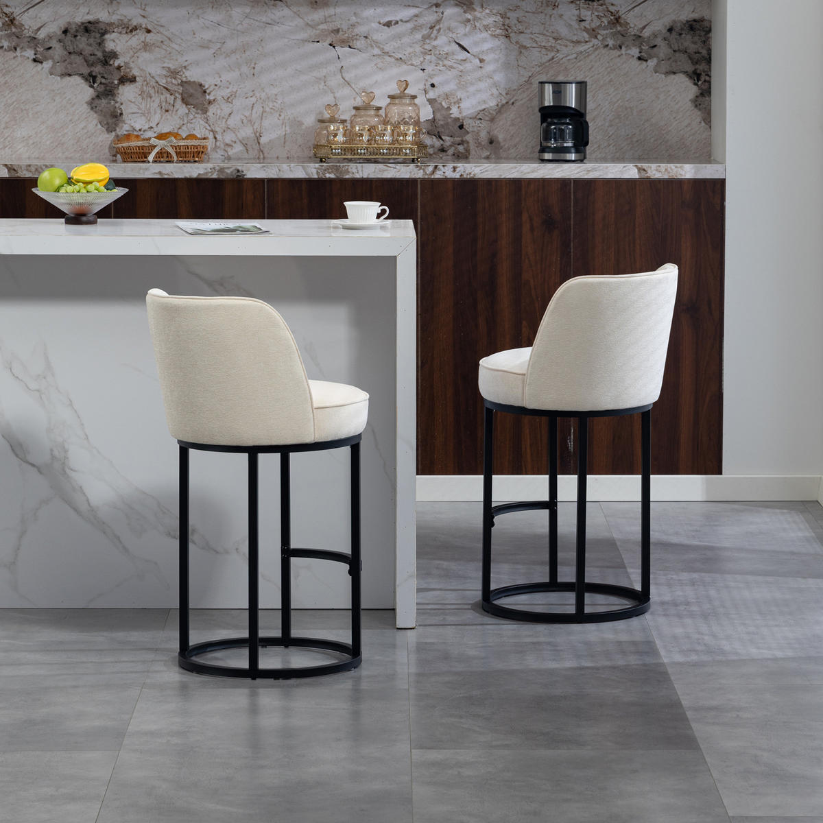BARHOCKER 2er Set Beige, gepolstert mit Rücken- & Armlehne, Küche - Beige, Metall (46/88/49cm) - PARAFTA HOME