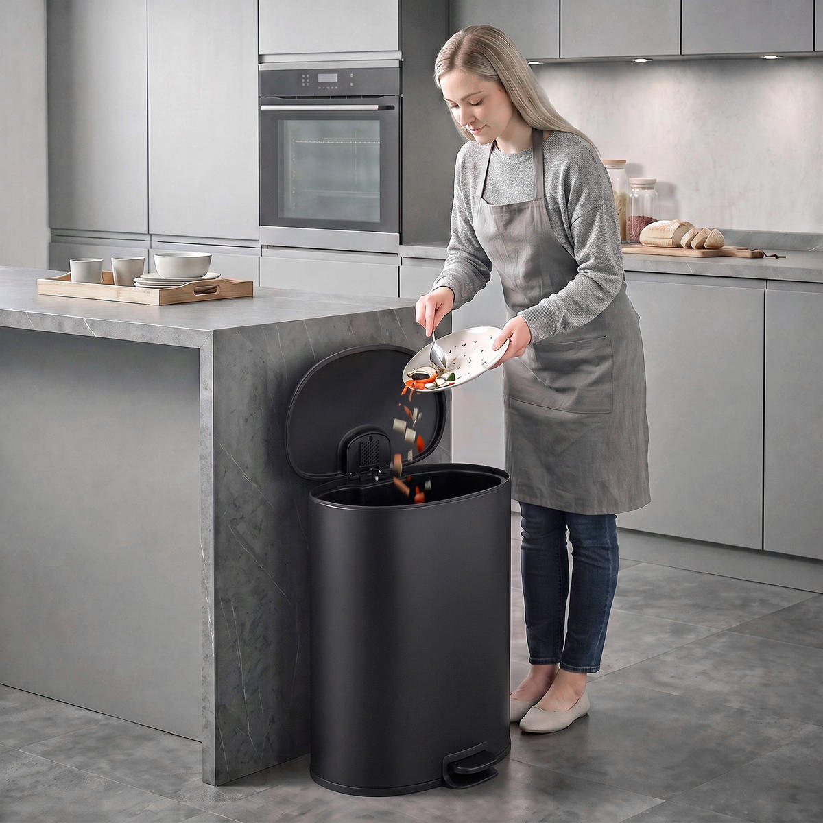 KÜCHEN-TRETMÜLLEIMER ABS Edelstahl-410 Schwarz - Schwarz, Metall (34.8/64.5/41.4cm) - HOMCOM