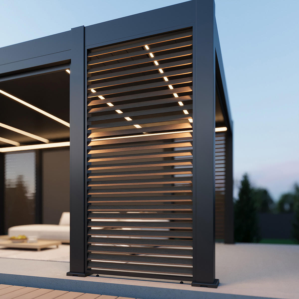 PERGOLA Prestige Pavillon Alu LED 3,6 x 6,57 M +4x Lamellenwand + 4x Sonnenrollo - Anthrazit, Metall (360/255/657cm) - WEIDE