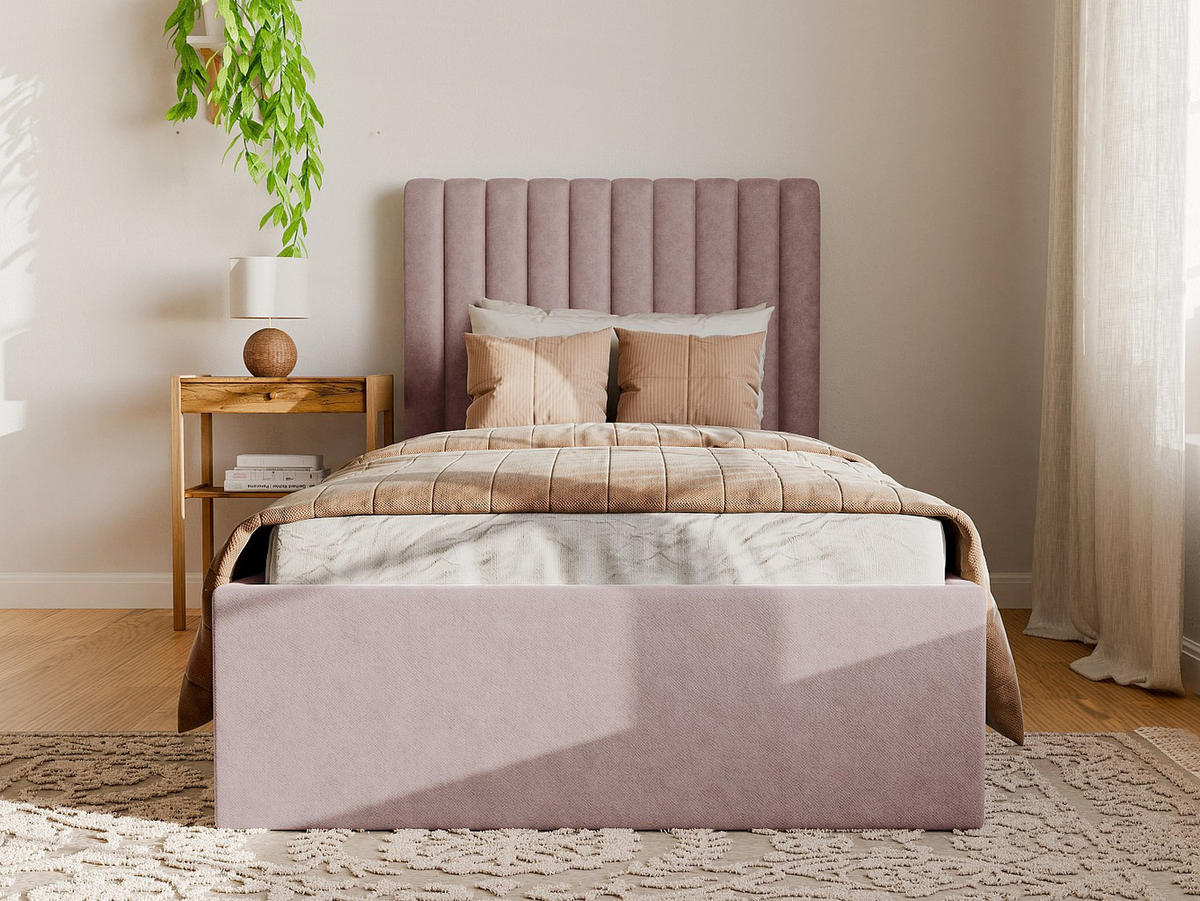 BETT mit Bettkasten - 1 Person - Stoff - Rosa - Pink, Textil (90/190cm) - Vente-Unique