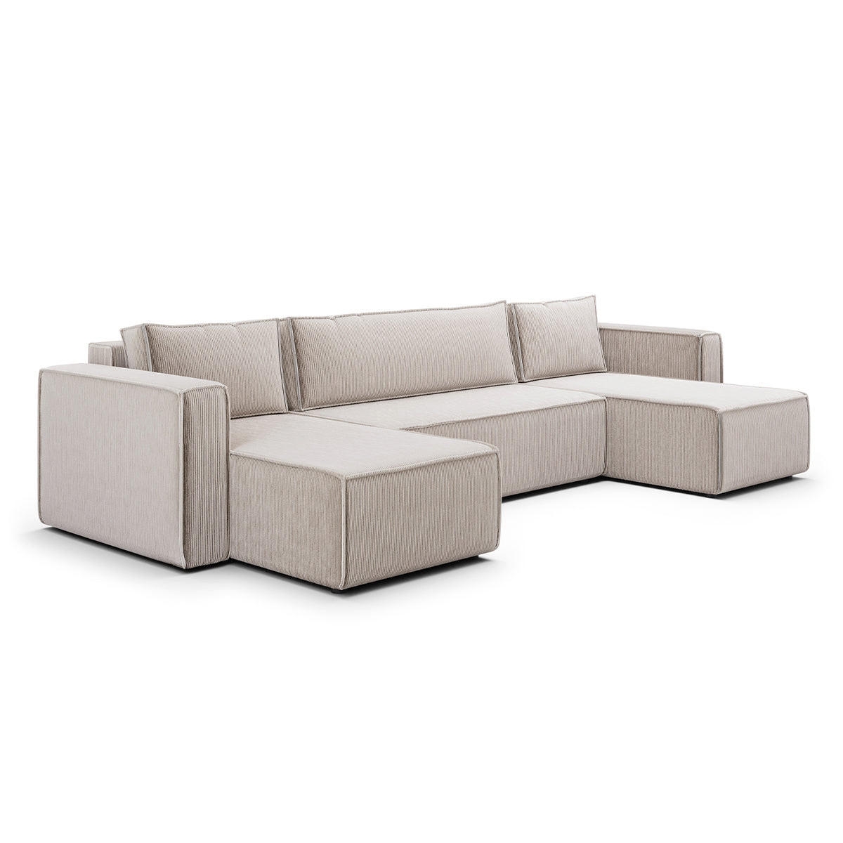 PANORAMASOFA Ezekiel 5 Sitzplätze Beige - Weiß, Holz (309/73/145cm) - Petits-meubles
