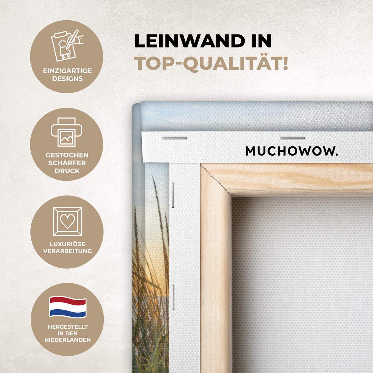 LEINWANDBILD Strand - Sonne - Düne - Gras - Sand - Horizont 20x20 cm - Hellblau, Textil (20/20cm) - MuchoWow