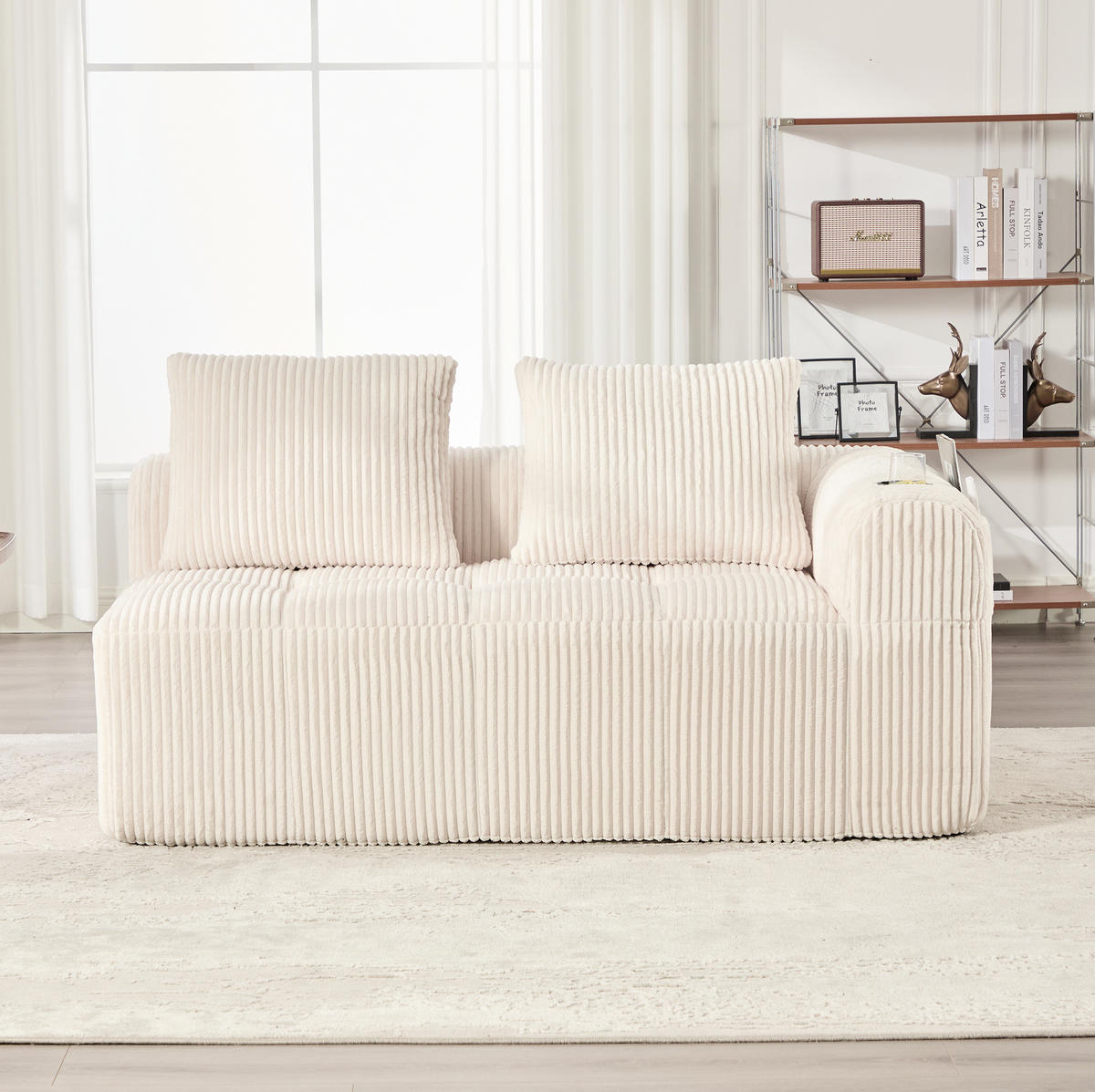 2-SITZER Sofa aus Cord 158x93x61 cm in Beige mit Seitenfächern & Becherhaltern - Beige, Textil (93/61/158cm) - Modfu