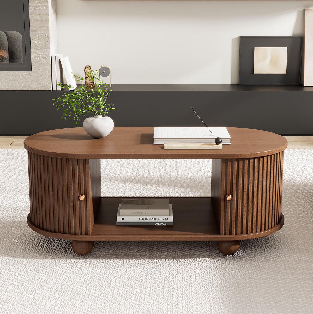 TV-ELEMENT mit Couchtisch Stauraum 2er-Set MDF Walnut - Braun, Holzwerkstoff (40/42/175.1cm) - Beauniv
