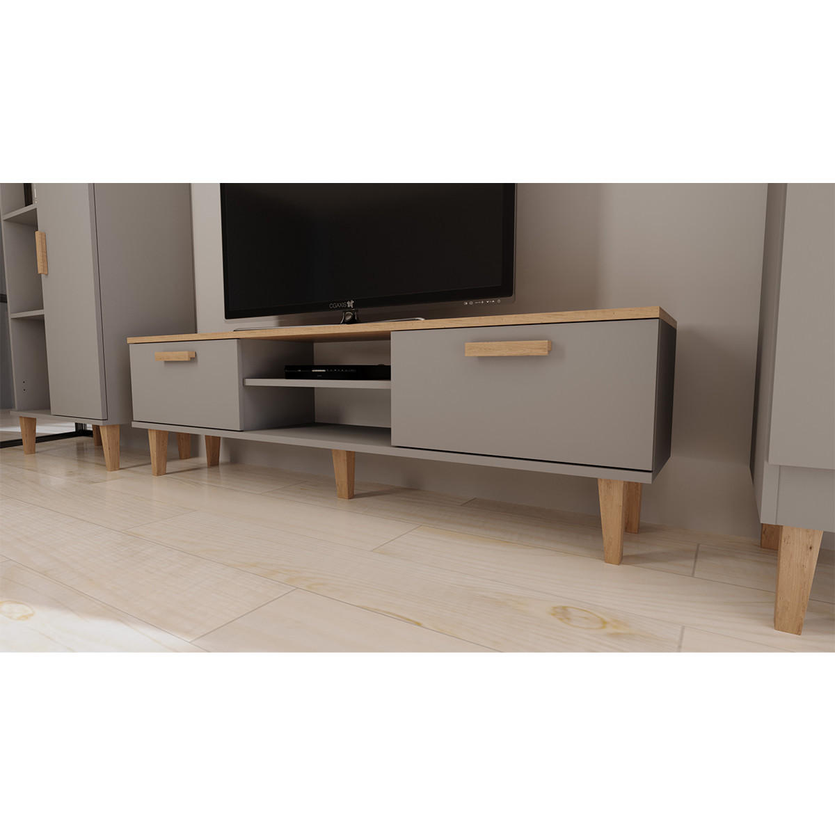 TV STOLÍK Denver Sivá - sivá, kompozitné drevo (35/47/160cm) - Petits-meubles