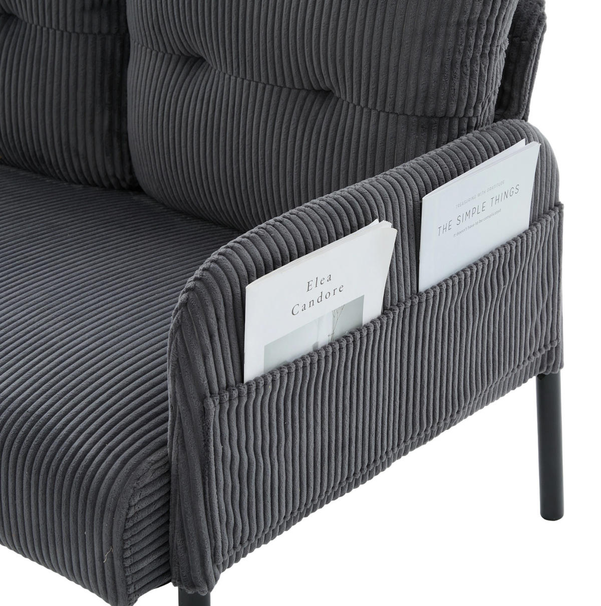 SOFA Dreisitzer mit Seitentasche 171 x 72 x 80 cm Cord Gray - Grau, Textil (171/80/72cm) - IVMEU