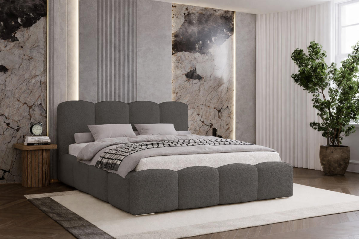 POLSTERBETT 200x200 cm Zenna Boucle mit Bettkasten, Lattenrost, Grau - Grau, Holz/Textil (200/200cm) - Emporius