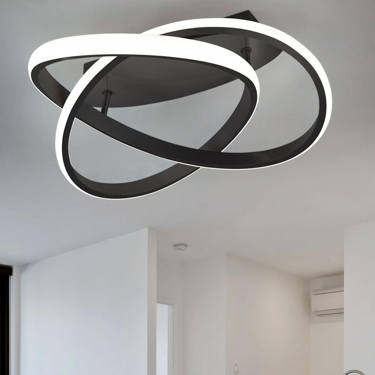 LED DECKENLEUCHTE Metall Schwarz Ring Design - Schwarz, Metall (45/45/18cm) - Trio Leuchten
