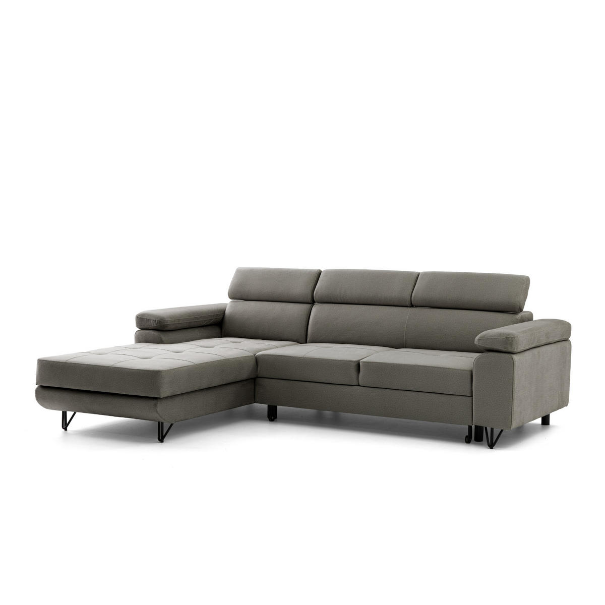 ECKSOFA NORIS L Links mit Schlaffunktion 128x203 Velours Taupe - Taupe/Schwarz, Holz/Textil (250/183cm) - Muffo