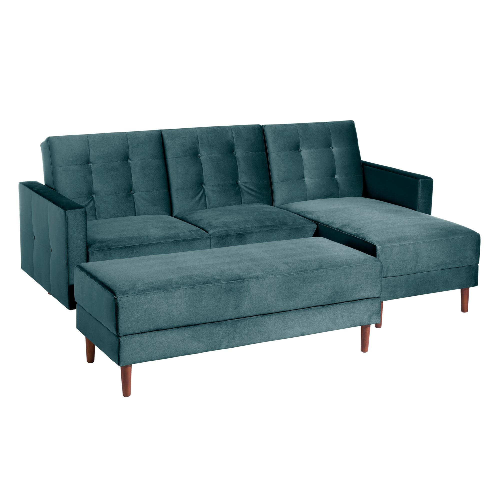 FUNKTIONSSOFA mit Hocker Katunia Samtvelours azur - Aubergine, Kunststoff (222/92/144cm) - 58aufmkessel