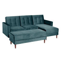 FUNKTIONSSOFA mit Hocker Katunia Samtvelours azur - Aubergine, Kunststoff (222/92/144cm) - 58aufmkessel