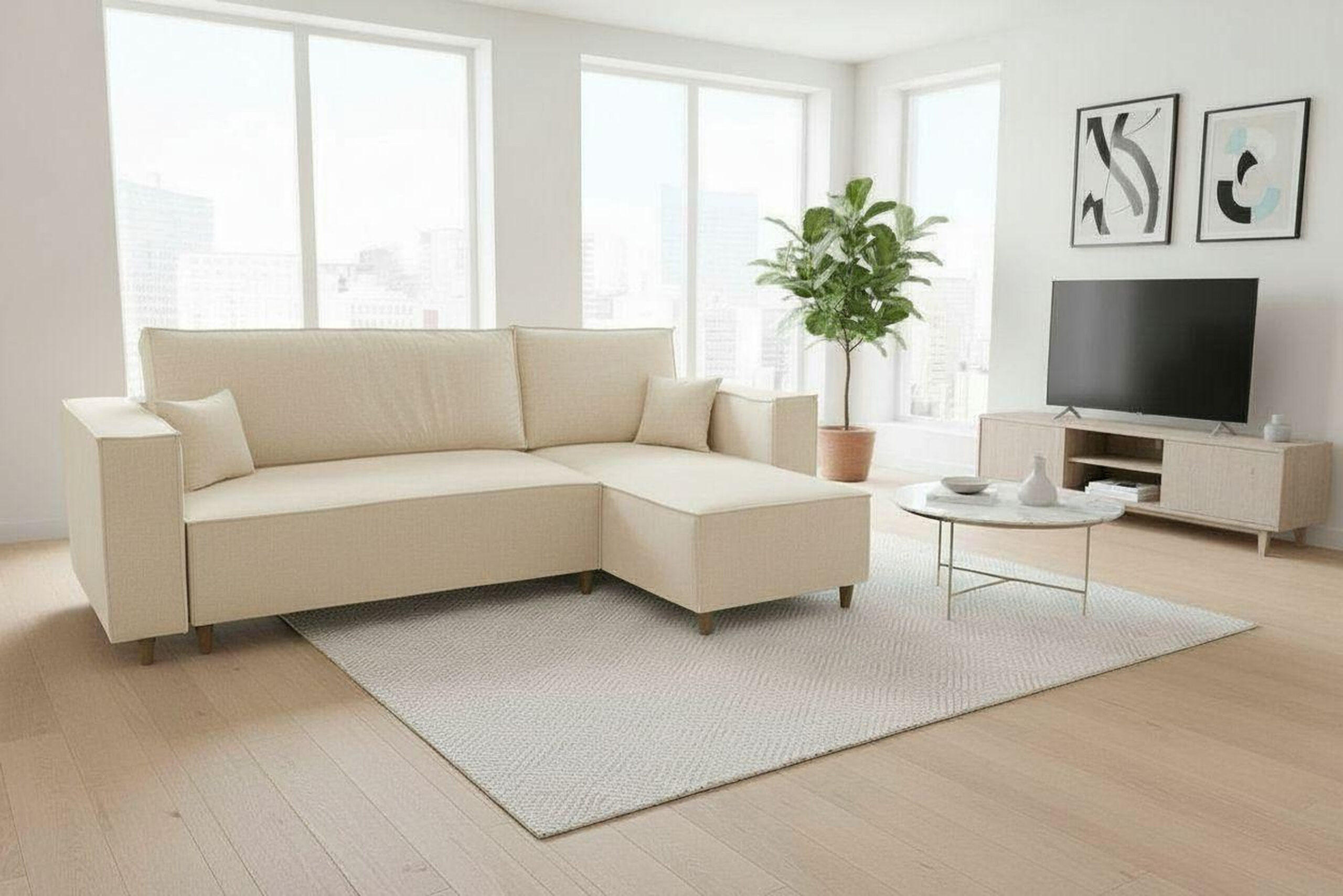 Thumbnail - Marpur Ecksofa, Creme, Textil, 3-Sitzer, 249x142 cm, Wohnzimmer, Sofas & Couches, Wohnlandschaften, Ecksofas