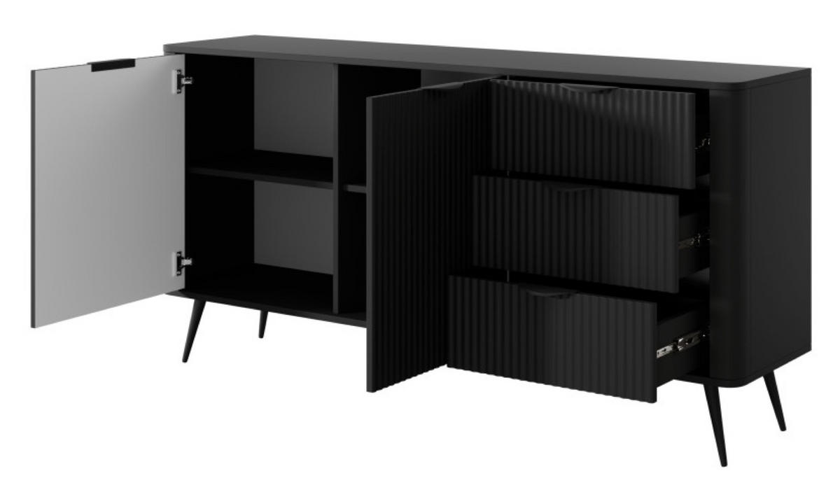 KOMMODE Schwarz LENA Geriffelt 2 Türen 3 Schubladen - Schwarz, Holzwerkstoff (163/81/38cm) - Sepro Meble