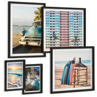 BILDER SET 5er Set - 50x50 cm & 20x30 cm & 40x60 cm Schwarzer Rahmen - Sonnenuntergang in Miami - Schwarz, Kunststoff (40/60cm) - TULUP