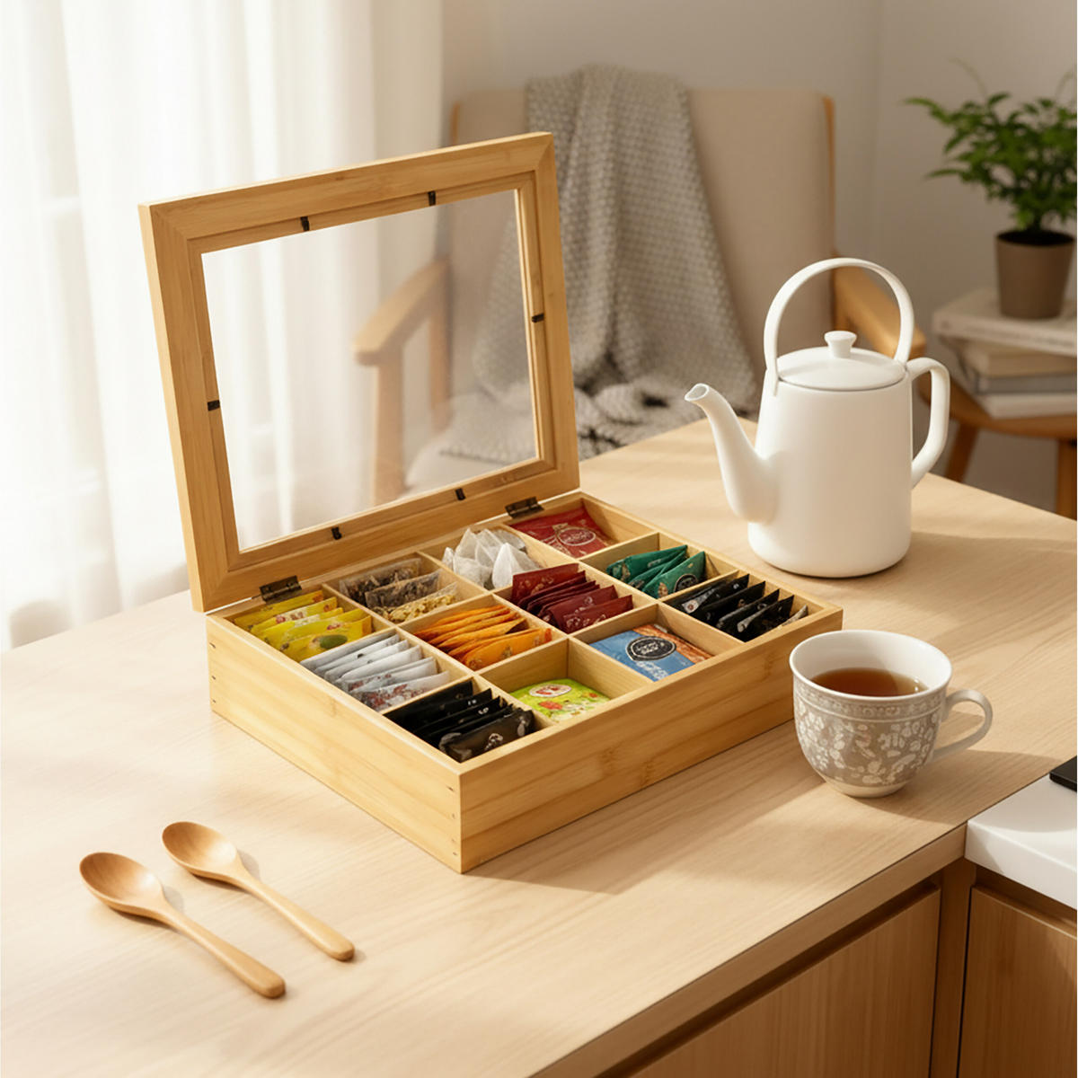 TEEBOX - Hellbraun, Holz/Kunststoff (28/9/23cm) - Relaxdays