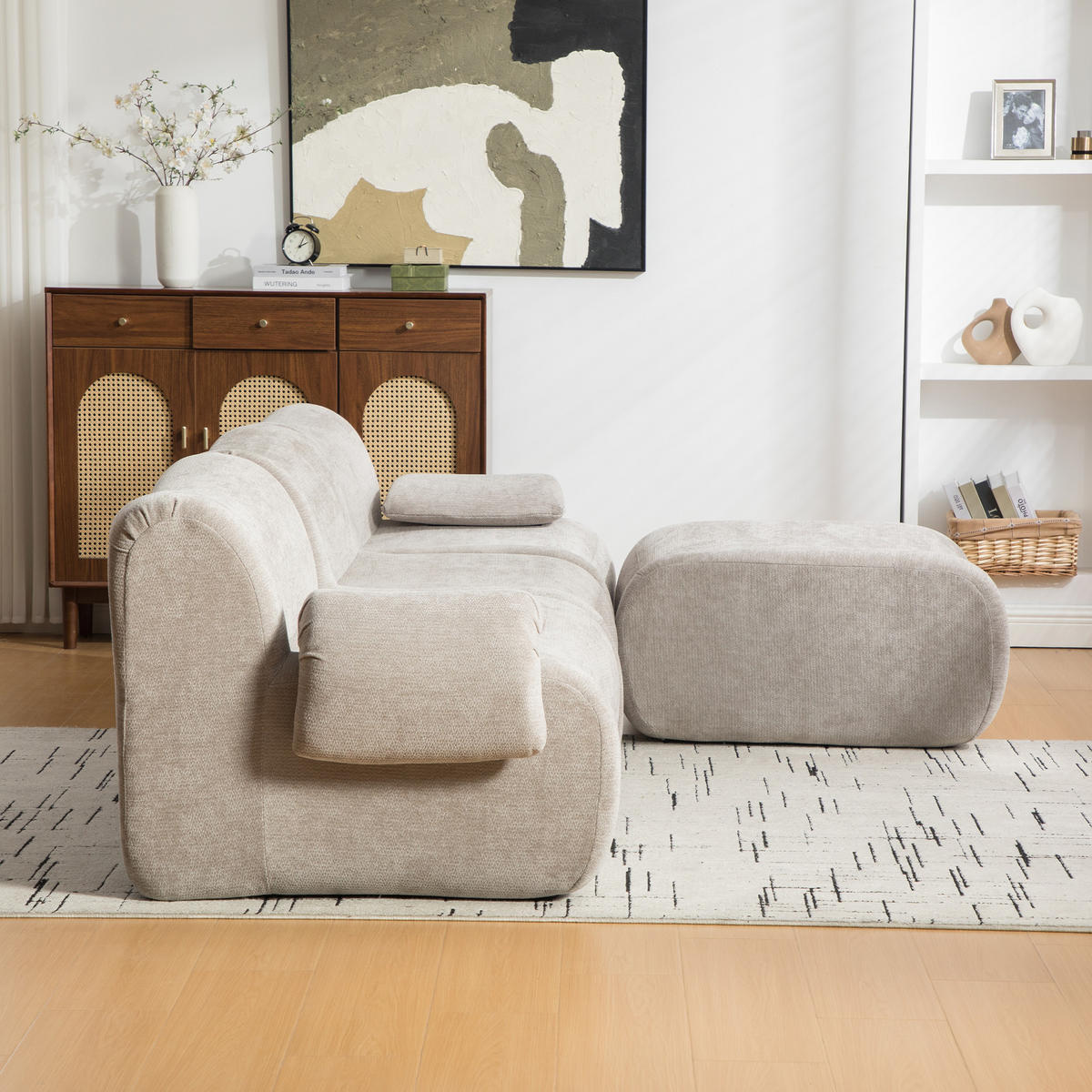 ECKSOFA 284.5/181/72.5 cm Grau Chenille mit 1 Fußhocker - Grau, Textil (284.5/181cm) - Oxeza