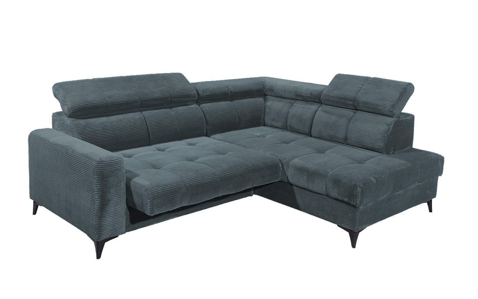 ECKSOFA mit elektronische Sitztiefenverstellung, USB-Anschluss und stilvollem Breitcord-Bezug - Blau, Textil (200/243cm) - ed exciting design