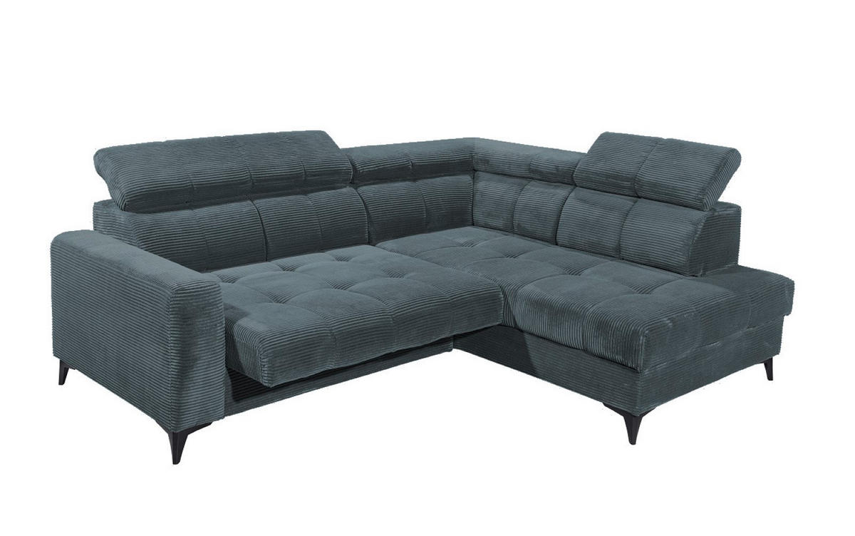 ECKSOFA mit elektronische Sitztiefenverstellung, USB-Anschluss und stilvollem Breitcord-Bezug - Blau, Textil (200/243cm) - ed exciting design
