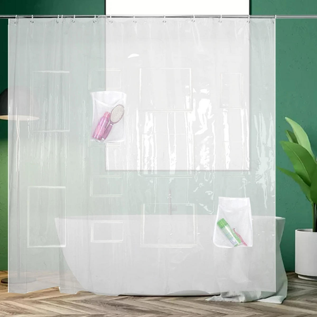 DUSCHVORHANG transluzent Stück wasserdicht mit Schlaufe Badezimmer - Weiß, Kunststoff (180/180cm) - MCBOSON