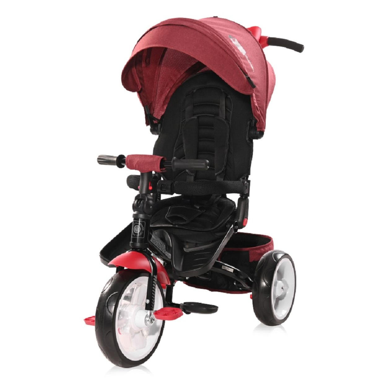 DREIRAD Jaguar 4 in 1 rot/schwarz Schiebestange Sitz drehbar, verstellbar, Faltdach - Rot, Metall (120/53/103cm) - Lorelli
