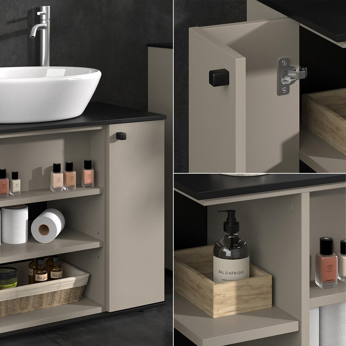 WASCHBECKENUNTERSCHRANK Joli Greige 80 x 59 cm mit 2 Türen - Greige, Holzwerkstoff (80/59/37cm) - Vicco