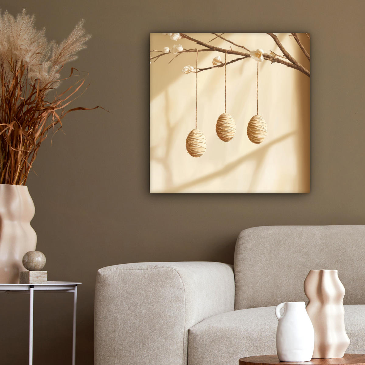 LEINWANDBILD Beige - Osterkuchen - Eier Wandbild Wohnzimmer 50x50 cm - Beige, Textil (50/50cm) - MuchoWow