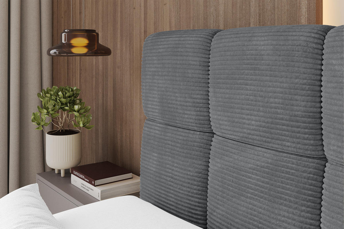 BOXBETT mit Matratze H3/H4 - FAMA-Z KING - 120x200 cm Dunkelgrau Poso - Taupe, Holzwerkstoff (120/200cm) - ALTDECOR