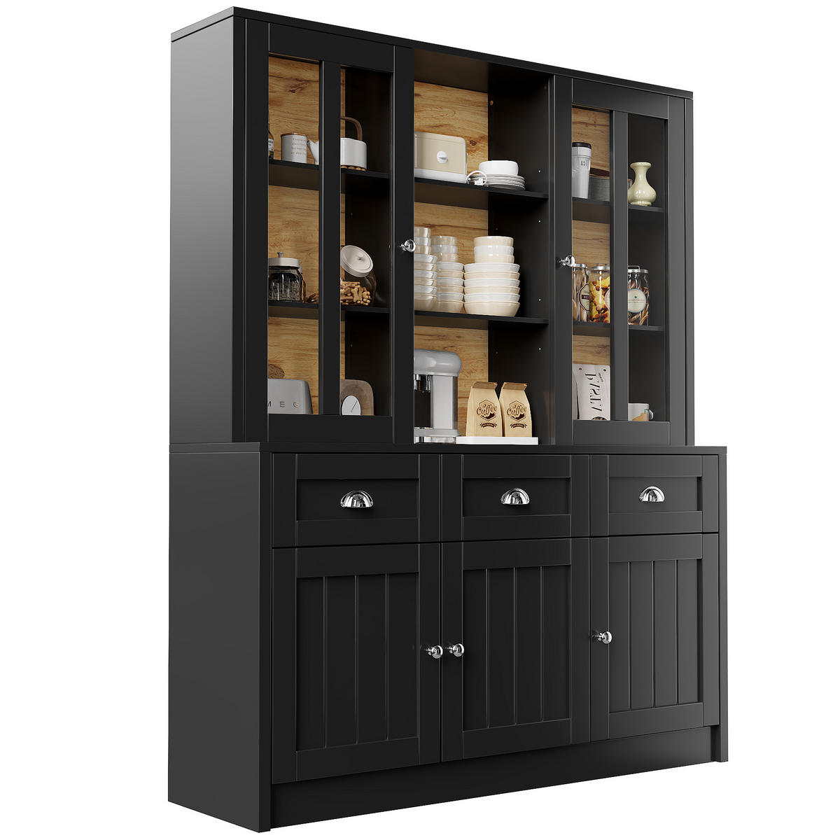 MODERNER Hochschrank mit Acryl-Türen und verstellbaren Böden, 140/38,5/175 cm, Schwarz - Schwarz, Holzwerkstoff (140/175/38.5cm) - Redom