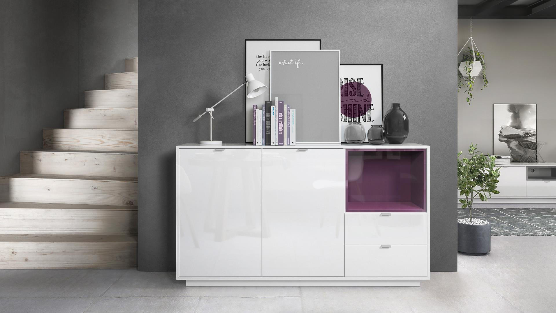 SIDEBOARD Metro Einsatz in Brombeer Hochglanz - Brombeere, Holzwerkstoff (153/88/38cm) - Vladon