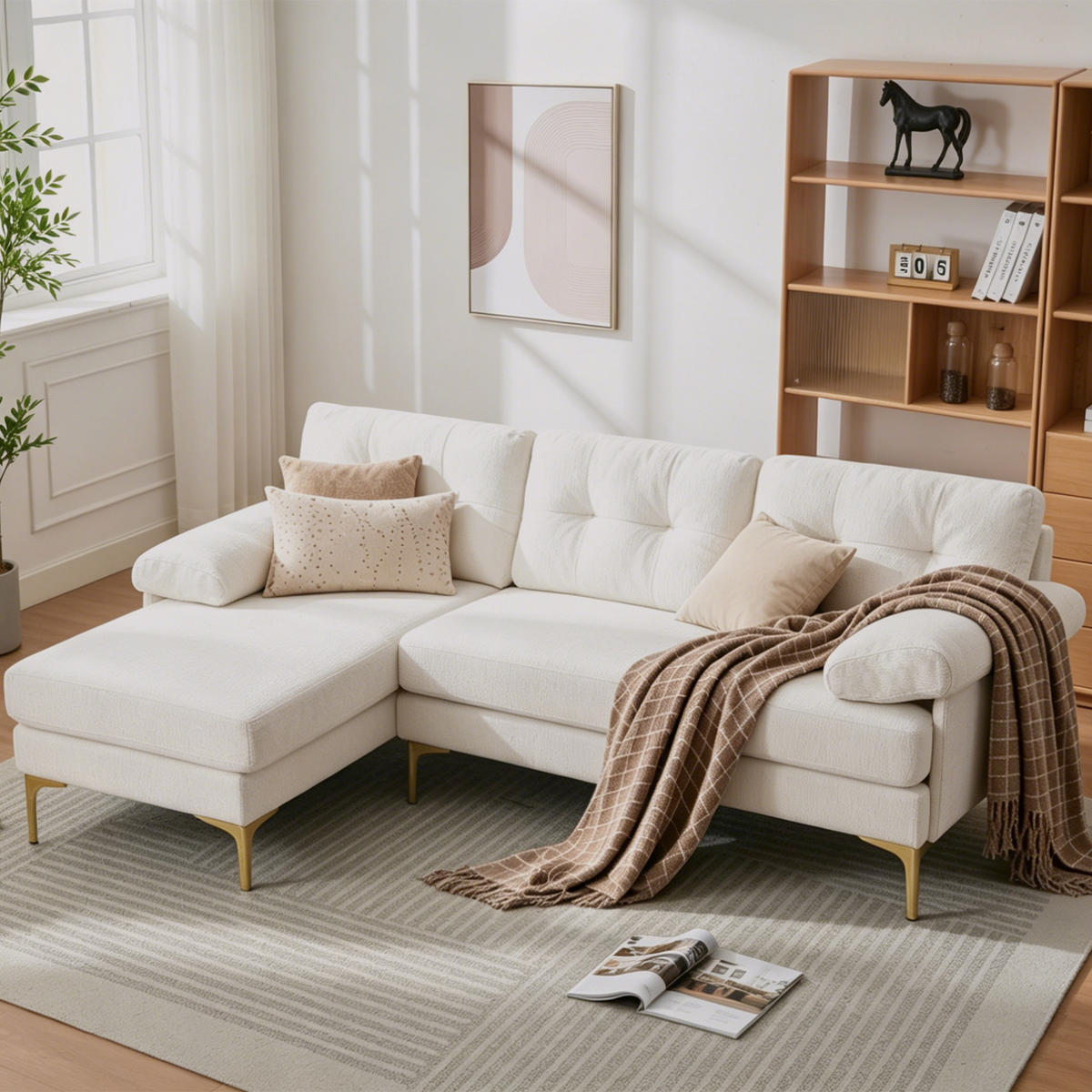 L-FÖRMIGES ECKSOFA Beige 187,5/130/79 cm 3-Sitzer Chenillebezug - Beige, Holz (187.5/130cm) - PANGIVO