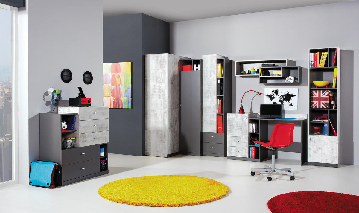 DREHTÜRENSCHRANK FIUME 95/190/95cm 2-türig Graphitfarben - Graphitfarben/Grau, Holzwerkstoff (95/190/95cm) - MASSENO