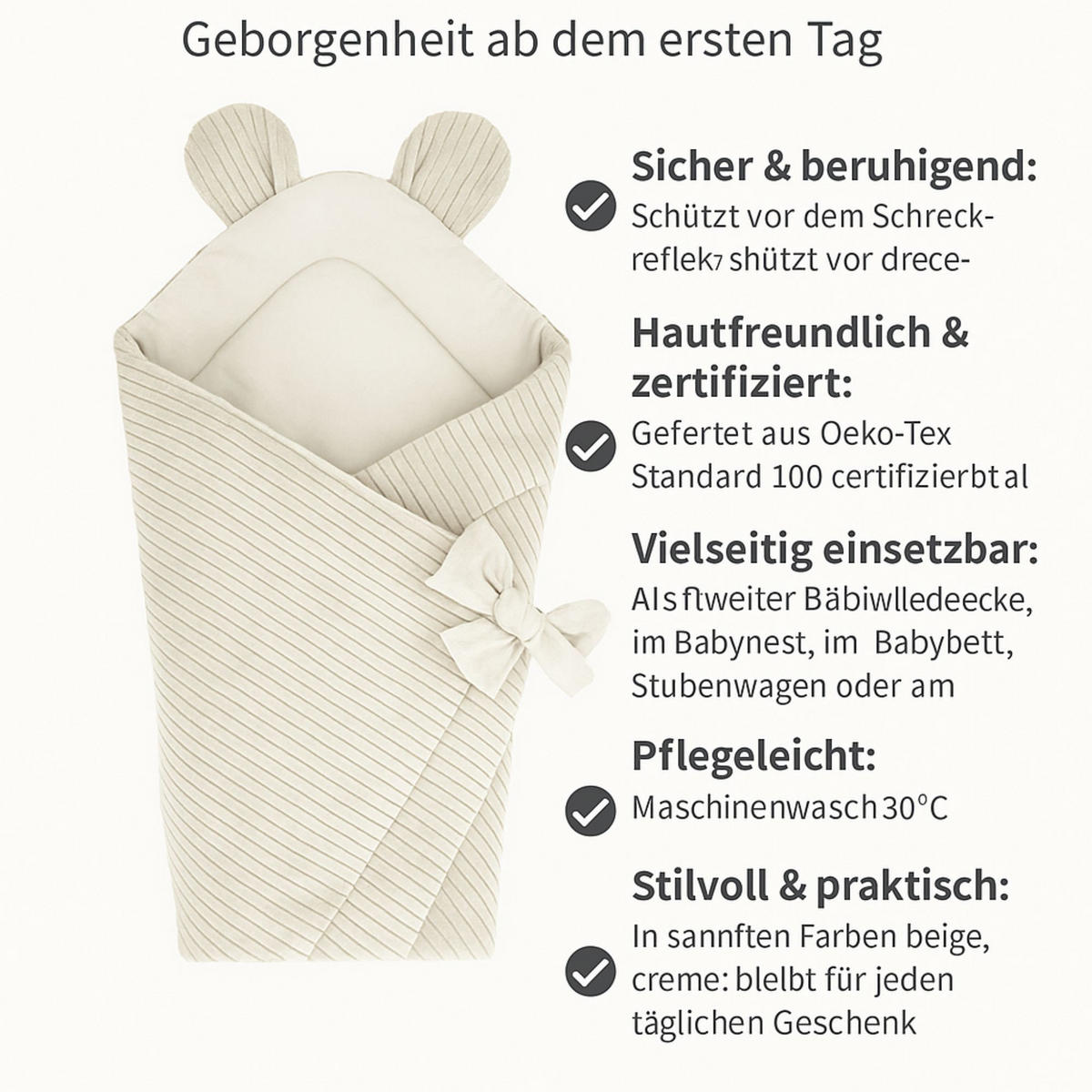 BABYWICKELTUCH, Aesthetic, écru - Weiß, Textil (35/65cm) - MeowBaby
