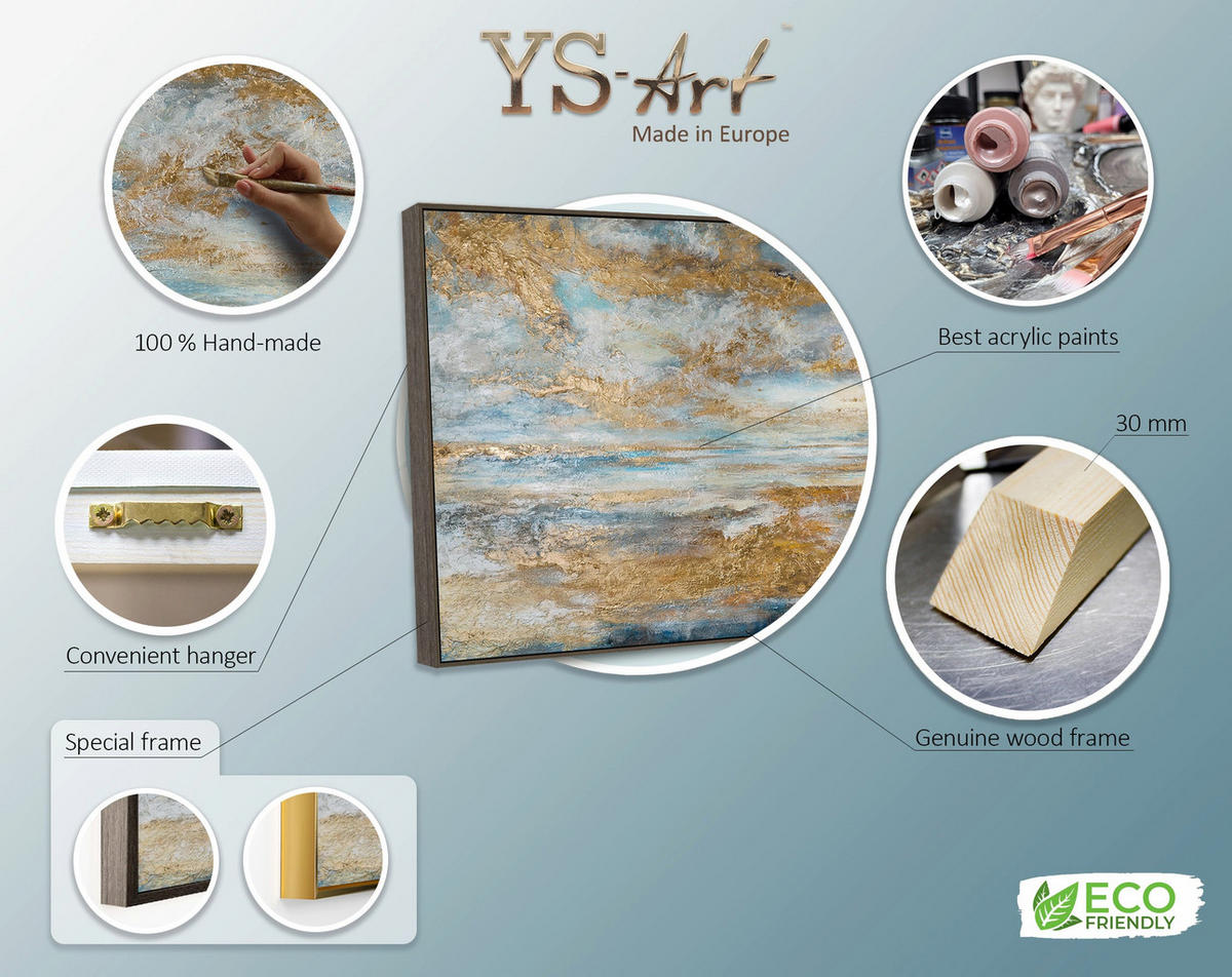 GEMÄLDE Goldene Bucht Schattenfugenrahmen Gold 140x70 cm - Goldfarben, Holz (140/70cm) - YS-art gallery