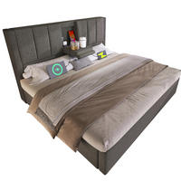 POLSTERBETT 140/200 cm mit Ladestation, verstecktem Becherhalter und hydraulischem Bettkasten und Matratze, Grau - Grau, Textil (140/200cm) - Redom