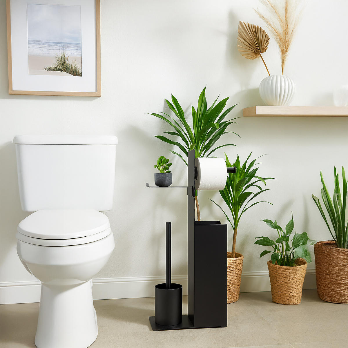 WC-GARNITUR - Schwarz, Kunststoff/Textil (22/67/12cm) - Relaxdays