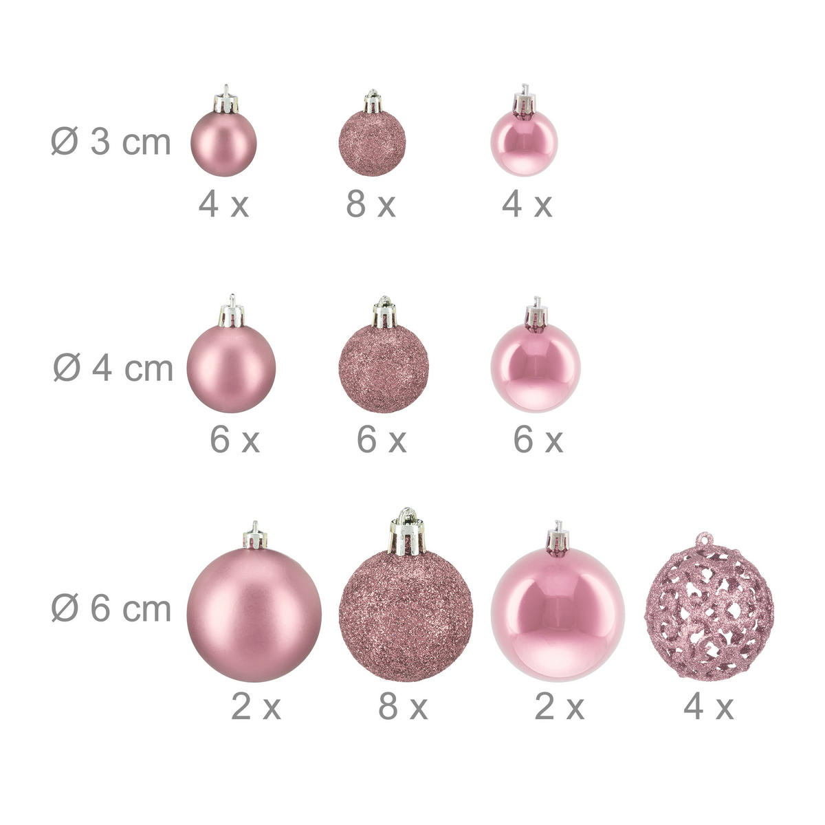 WEIHNACHTSKUGELN-SET 50-tlg. - Rosa, Kunststoff (6/7/6cm) - Relaxdays