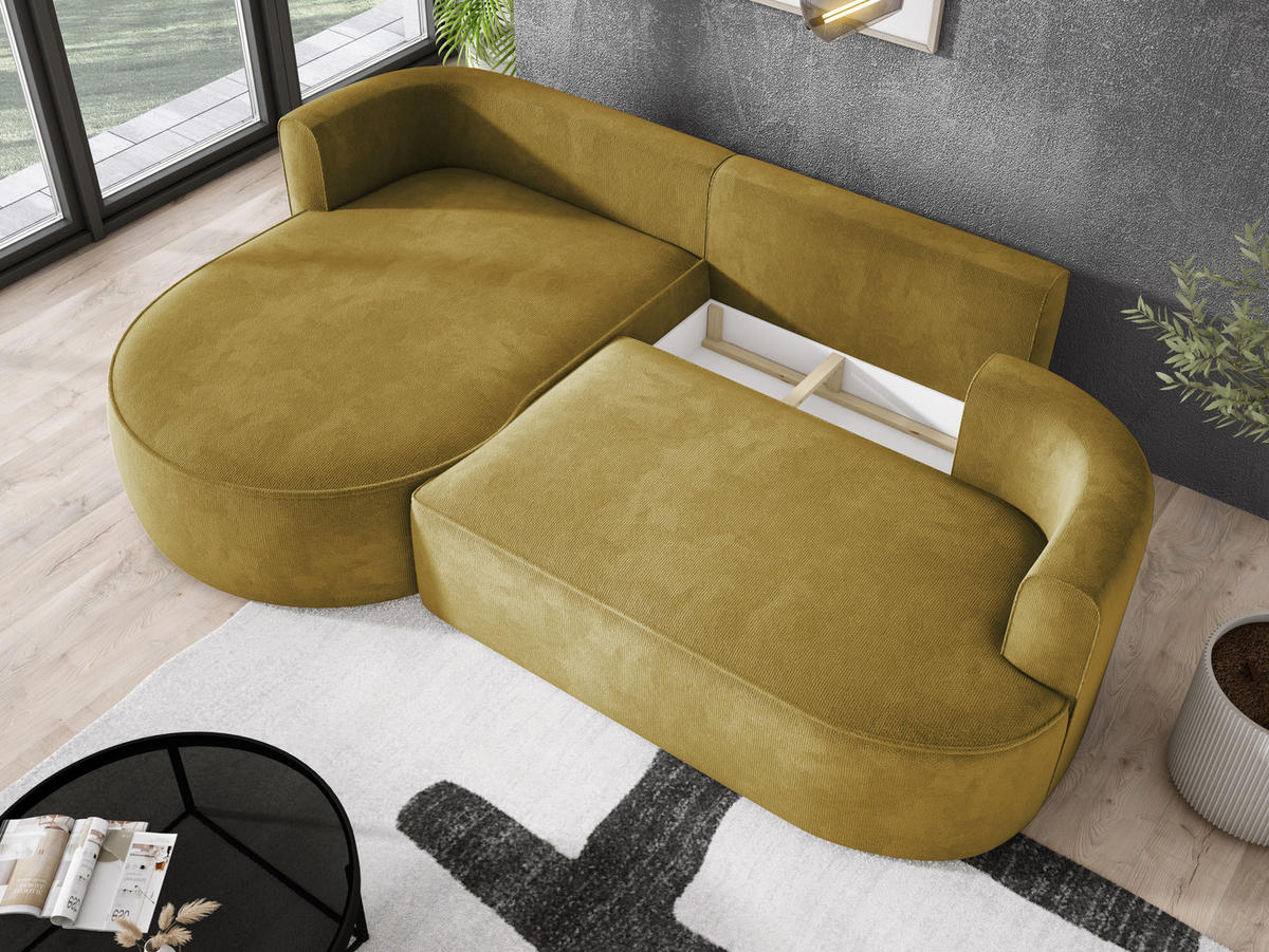 ECKSOFA FIORE-L Moderne Ausziehbare Schlaf-Funktion, automatischer Auffaltung, lose Rückenkissen freistehend LINKS 284x183x82 cm cm Mint green - Mintgrün, Holz/Textil (183/284cm) - DomoHome