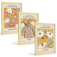 BILDER SET 3er Set - 40x60 cm Goldrahmen - Blumenmuster Amsterdam Paris London - Goldfarben, Kunststoff (40/60cm) - TULUP