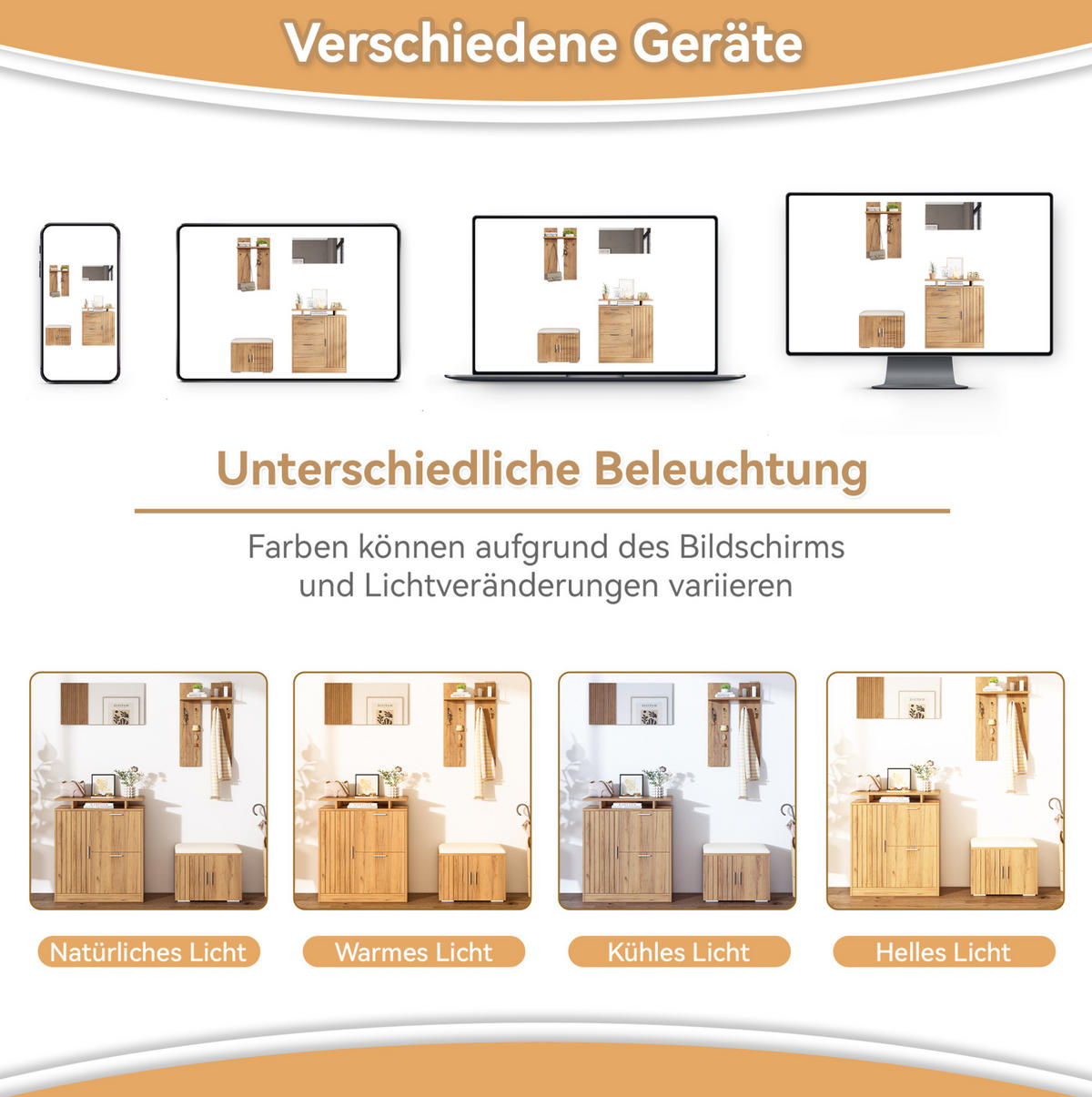 FLUR-GARDEROBEN-SET 140/35/133 cm aus Spanplatte mit Spiegel und gepolsterter Schuhbank Natur - Naturfarben, Holzwerkstoff (140/133/35cm) - Modenvie