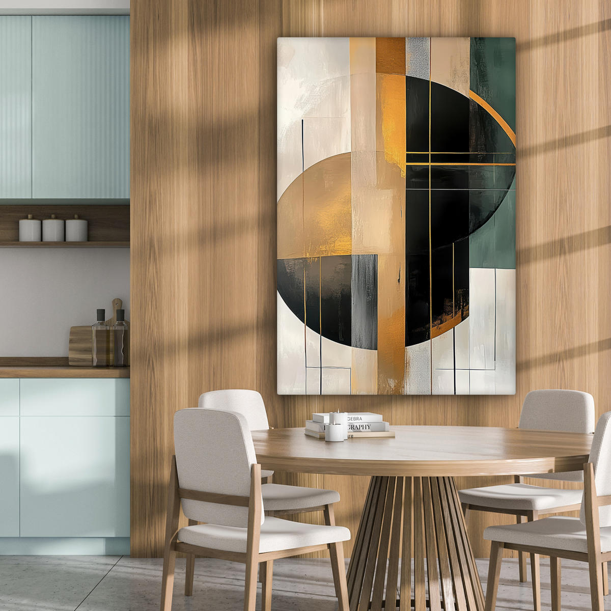 LEINWANDBILD - Abstrakt - Gold - Bronze - Grün - Formen - Modern - 80x120 - Wanddeko - Multicolor, Textil (80/120cm) - MuchoWow
