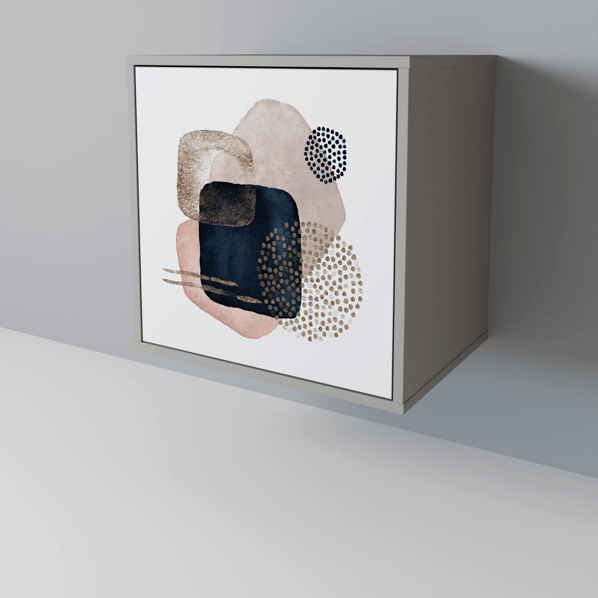 SIDEBOARD COLORFUL SHAPES, Grau, 57,5x42x75,5 cm, Goldfarbene Metallfüße - Goldfarben/Multicolor, Holzwerkstoff/Metall (57.5/75.5/42cm) - SpaceRebels