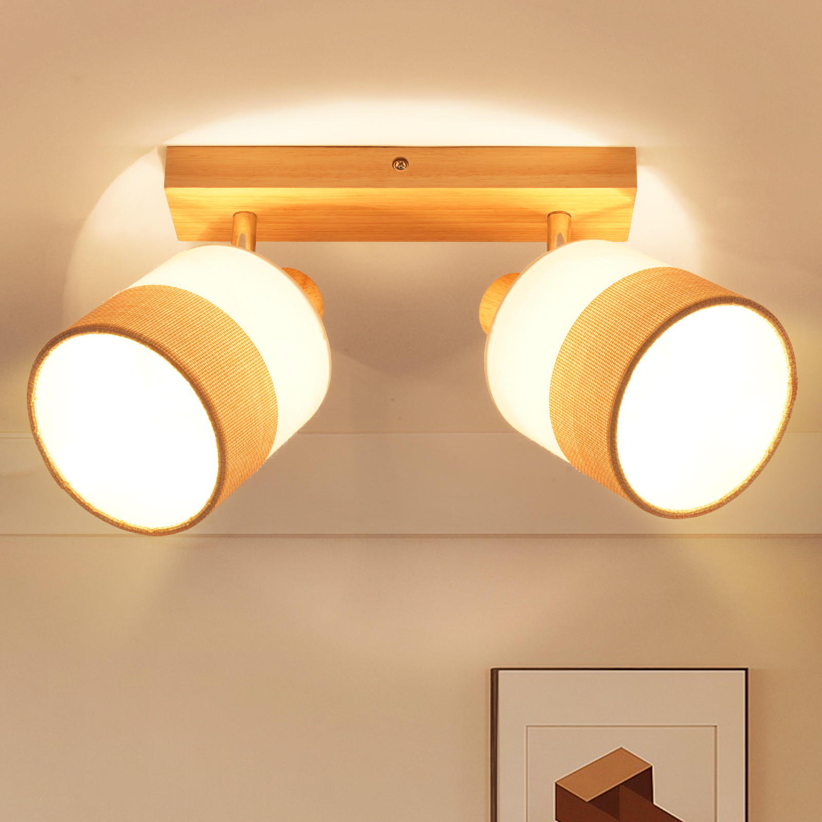DECKENSTRAHLER Zarau 16/13/28 cm - Beige, Holz (28/16/13cm) - ZMH